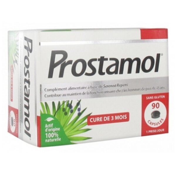 Prostamol 3 Month Cure 90 Capsules is a food supplement of 100% natural origin based on serenoa repens that helps maintain urinary function in men over 45 years.