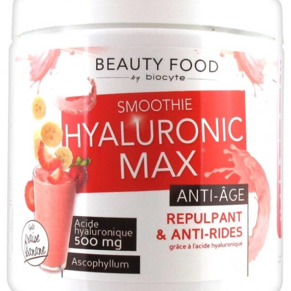 Biocyte Beauty Food Smoothie Hyaluronic Max 280g is a food supplement in form of powder to dissolve based of Hyaluronic Acid and which allows to replump the skin and fill the wrinkles.