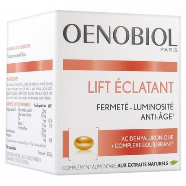 Oenobiol Lift Éclatant 56 Capsules - это пищевая добавка с натуральными экстрактами, которая снова придает коже упругость и сияние.