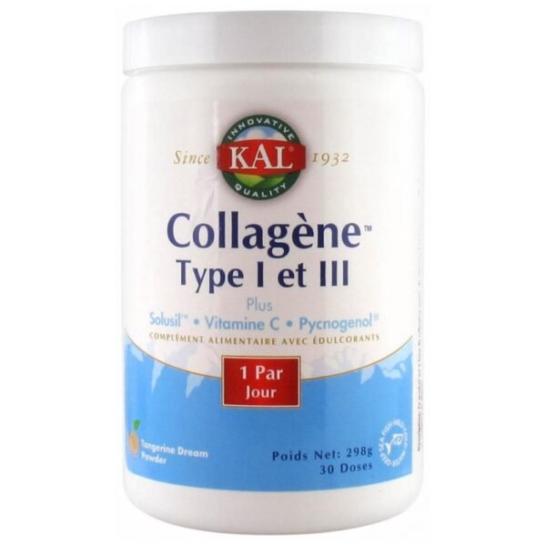 Kal Marine Collagen Type I and III 298g is a food supplement based on Marine Collagen, Vitamin C and Pycnogenol.