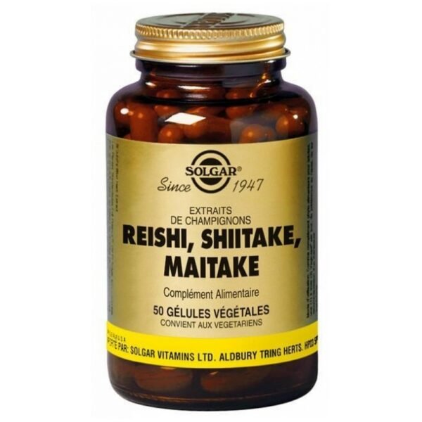 Solgar Reishi Shiitake Maitake 50 растительных капсул является пищевой добавкой.