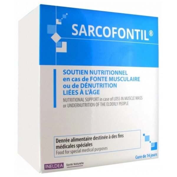 Ineldea Sarcofontil 14 Sachets is a food for special medical purposes, it allows a nutritional support in case of loss in muscle mass or under-nutrition of the elderly people.