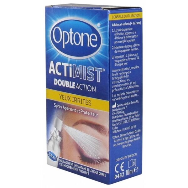 Optone ActiMist 2 in 1 Eye Spray Tired Eyes and Discomfort is a liposomal eye spray that repairs the moisturizing natural film of the eye reducing the loss of hydration