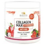 Biocyte Beauty Food Collagen Max Red Fruits-Mint 260g is a food supplement in form of powder for drink, which contributes to reduce the aging signs. It is based on Collagen, Hyaluronic Acid, powder and plants extract, with sweeteners.