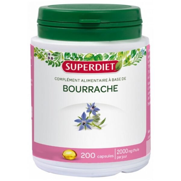 Super Diet Borage Oil 200 Capsules is a food supplement with organic borage oil to struggle with cutaneous aging.