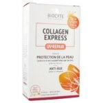 Biocyte Collagen Express UV-Repair 10 Sticks is a food supplement recommended to help skin protection against oxidative stress induced by UV thanks to Green Tea, and to prevent from aging signs thanks to Collagen.