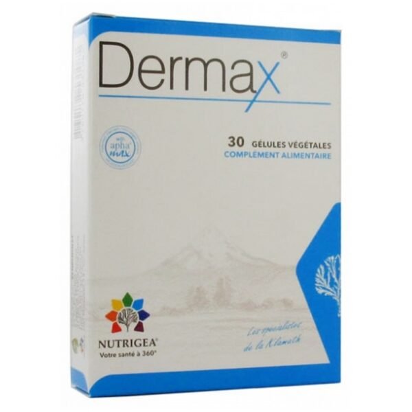 Nutrigea Dermax Food Supplement 30 Capsules is a food supplement with Afamax basis (preserved and concentrated extract of Klamath alga), turmeric and probiotics that enhances the health and beauty of the skin.