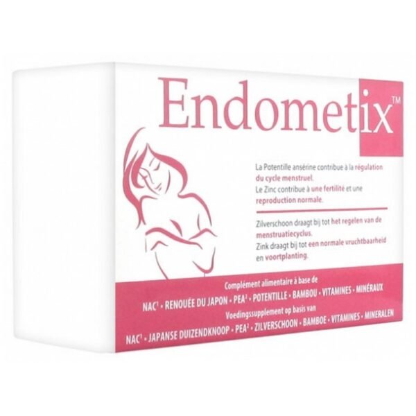 Densmore Endometix 60 Tablets is a food supplement in form of tablets, based of N-acetyl-L-cysteine, Palmitoylethanolamide, Cinquefoil Potentilla, Japanese Knotweed (Resveratrol), Bamboo, Vitamins and Antioxidant Minerals.
