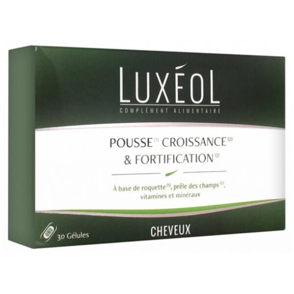 Luxéol Growth & Fortification 30 Capsules - это диетическая добавка, состоящая из рукколы, полевого хвоща, витаминов и минералов, созданных для стимулирования роста и укрепления волос.