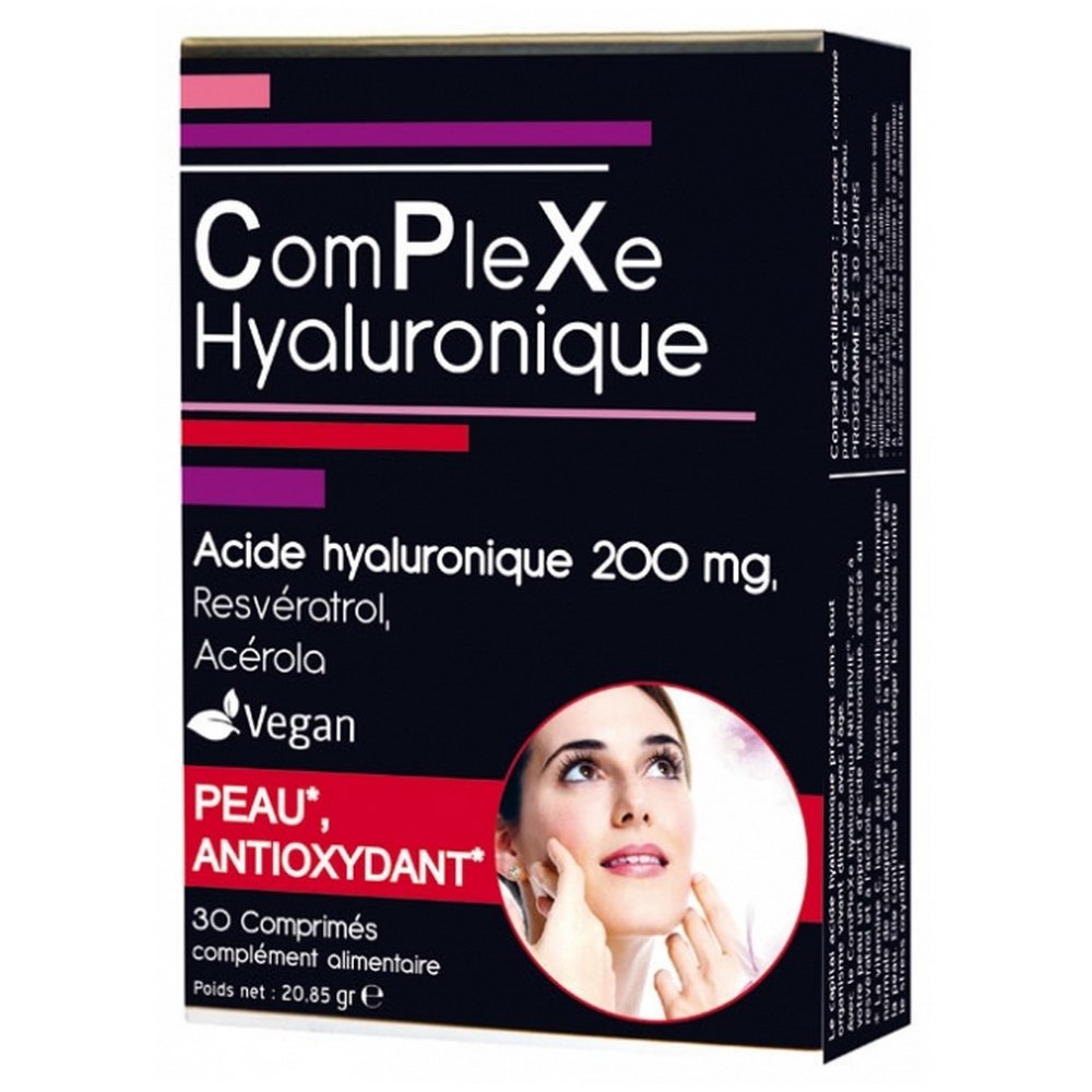 HYALURONIC COMPLEX, 30 Nutrivie Hyaluronic Complex 30 Tablets is a food supplement in form of tablet based of Hyaluronic Acid, Acerola and Resveratrol.