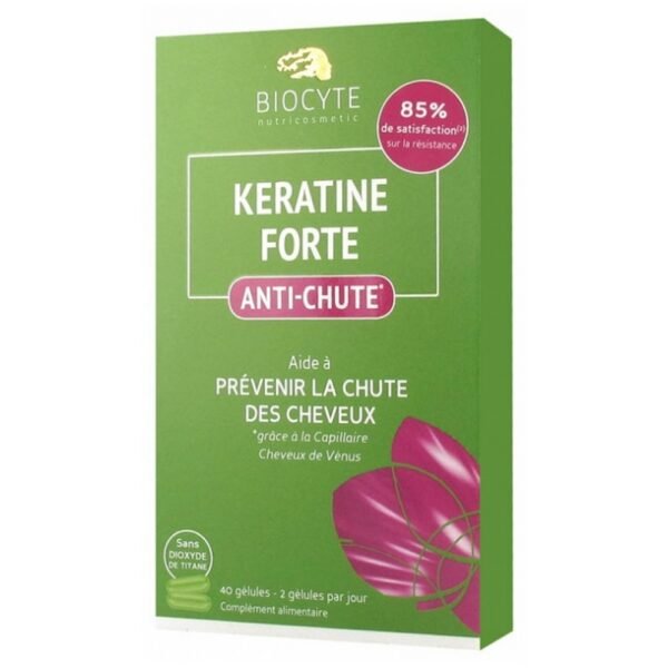 Biocyte Keratine Forte Anti-Hair Loss 40 Capsules is a food supplement based on Keratin, plant extract, vitamins and minerals.