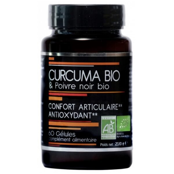 Nutrivie Organic Turmeric and Organic Pepper 60 Capsules is a food supplement with organic turmeric and organic black pepper, of 100% natural origin, certified organic.