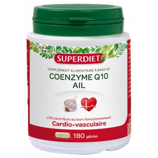 Super Diet Q10 Coenzyme Garlic 180 Capsules is a food supplement that helps the good cardio-vascular functioning.