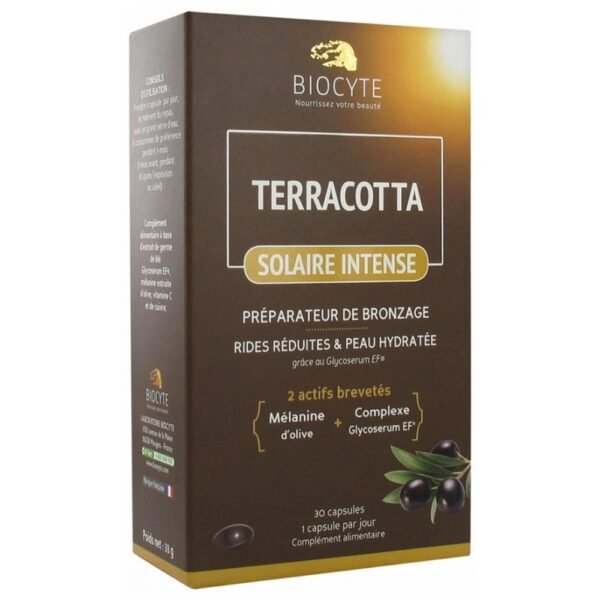 Biocyte Terracotta Intense Sun Tanning Preparer 30 Capsules is a food supplement indicated for peoples presenting the first visible signs of aging and who want to prepare their skin before and during sun exposure.