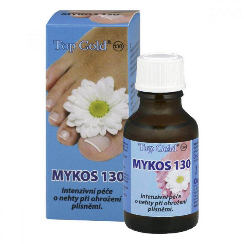 Top Gold Mykos 130, 20 ml Ingredients: Alcohol, Melaleuca alternifolia, Aqua, Arnica montana, Hypericum perforatum, Salvia officinalis, Triclosan.