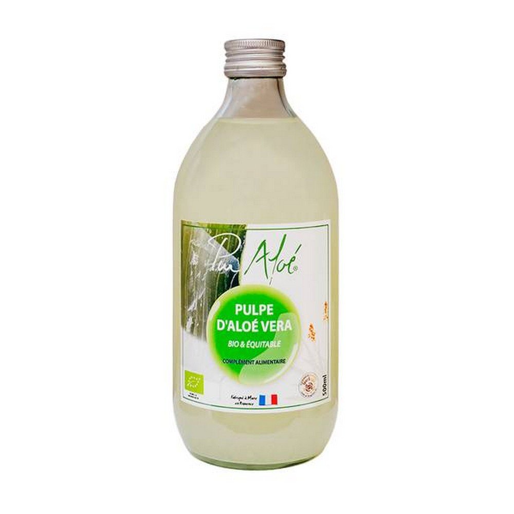 aloe vera pulpe 500ml It is a drinking solution which contains 99.6% of Aloe Vera cultivated in organic agriculture of Mexico. Thicker than the juice