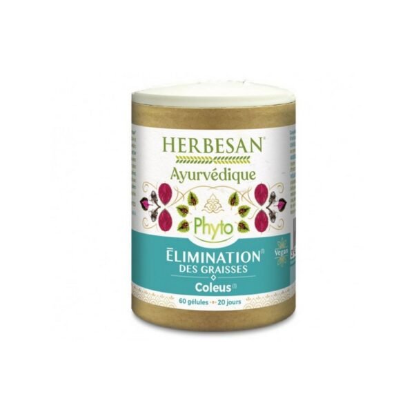Herbesan Ayurveda Fat Elimination 60 Capsules is a food supplement intended for weight loss . It contains Coleus which participates in weight control and helps regulate fat metabolism.