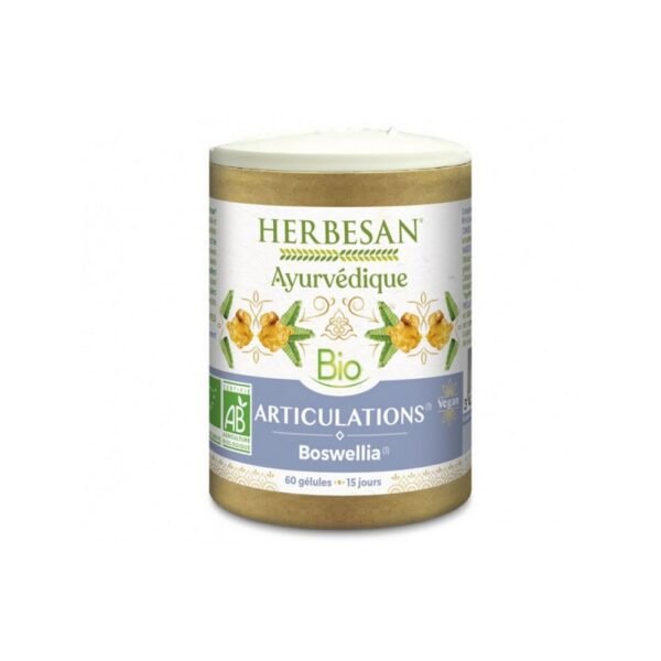 Herbesan Ayurveda Articulation 60 Organic Capsules is a food supplement based on boswellia from organic farming. It contributes to the proper functioning and maintenance of flexibility of the joints.