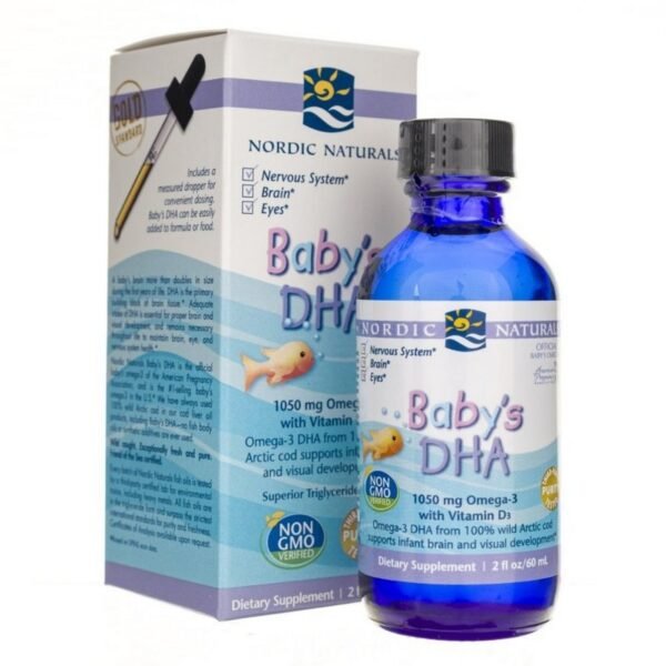 Baby's DHA by Nordic Naturals is a liquid dietary supplement that is made with 100% Arctic cod liver oil and is naturally high in DHA in Omega-3.