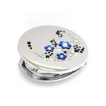 Pocket mirror “Blue Flowes I” hand made with SWAROVSKI® ELEMENTS, perfect for your purse or as a gift﻿