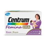 FEMINA 2 DHA CENTER is suitable for women after childbirth. It provides a set of vitamins and minerals that support energy metabolism and supplement the diet of women after delivery and during breastfeeding. Nutrients contained in CENTER FEMINA 2 DHA support the immune system