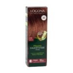 Natural hair color with henna and algae extracts evenly covers the hair with a burgundy shade and at the same time strengthens