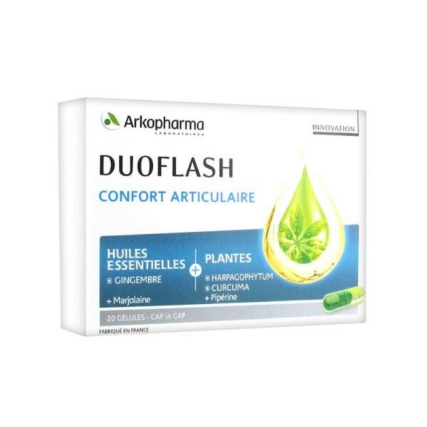 Arkopharma Duoflash Articular Comfort is a dietary supplement formulated with Harpagophytum and Turmeric which contribute to comfort and joint flexibility. It also contains Ginger essential oil which helps maintain joint mobility.