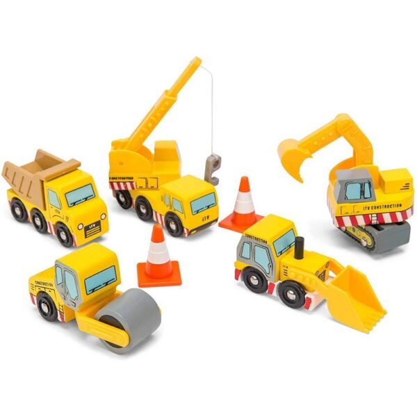 Le Toy Van - Cars & Construction Wooden Construction Vehicles Pretend Play Play Set With Lifting Crane