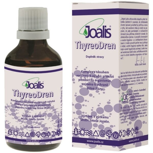 The ThyreoDren dietary supplement containing drops with plant extracts contributes to the normal function of the thyroid gland .