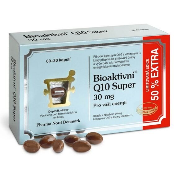 Bioactive Coenzyme Q10 Super is a dietary supplement in the form of capsules, which contains pure coenzyme Q10 (ubiquinone). Q10 is an essential part of the body's energy metabolism. This unique blend of vegetable oil from sustainable agriculture and coenzyme Q10 provides excellent and proven bioavailability.
