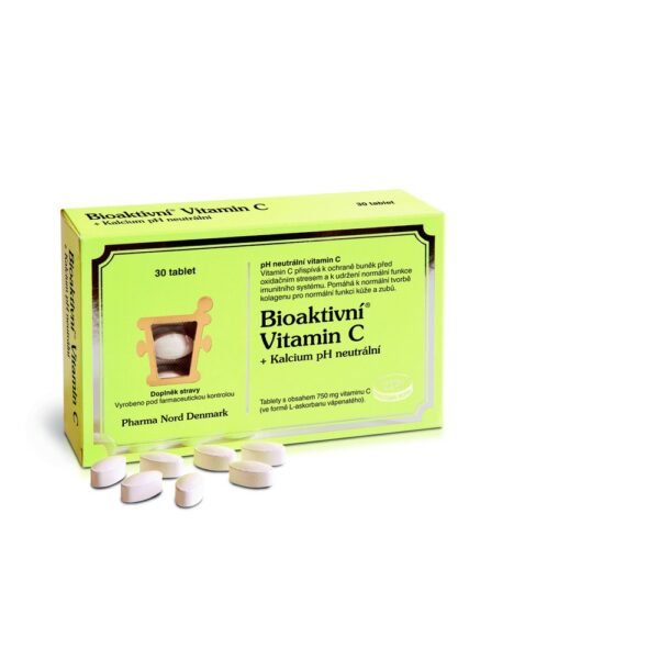 Each tablet of Bioactive Vitamin C + Calcium contains the same amount of vitamin C (750 mg) as 1.5 kg of oranges. Vitamin C contributes to the normal function of the immune system and helps protect cells from oxidative stress. Vitamin C contributes to the normal production of collagen for normal skin function. Calcium is needed to maintain the normal condition of the teeth and to maintain the normal condition of the bones.