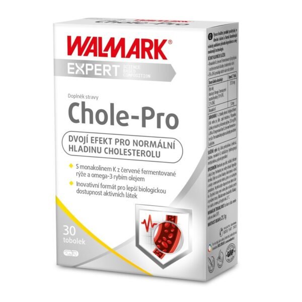 WALMARK Chole-Pro is a dietary supplement in the form of capsules, which contains Monacolin K from red fermented rice and fish oil containing omega-3 fatty acids EPA and DHA.