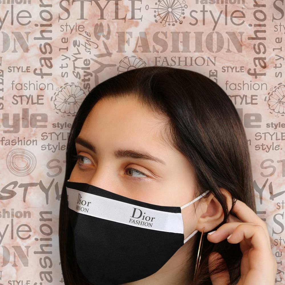 Designer Inspired Silver Bling Letters Face Mask  Face Masks by Renee