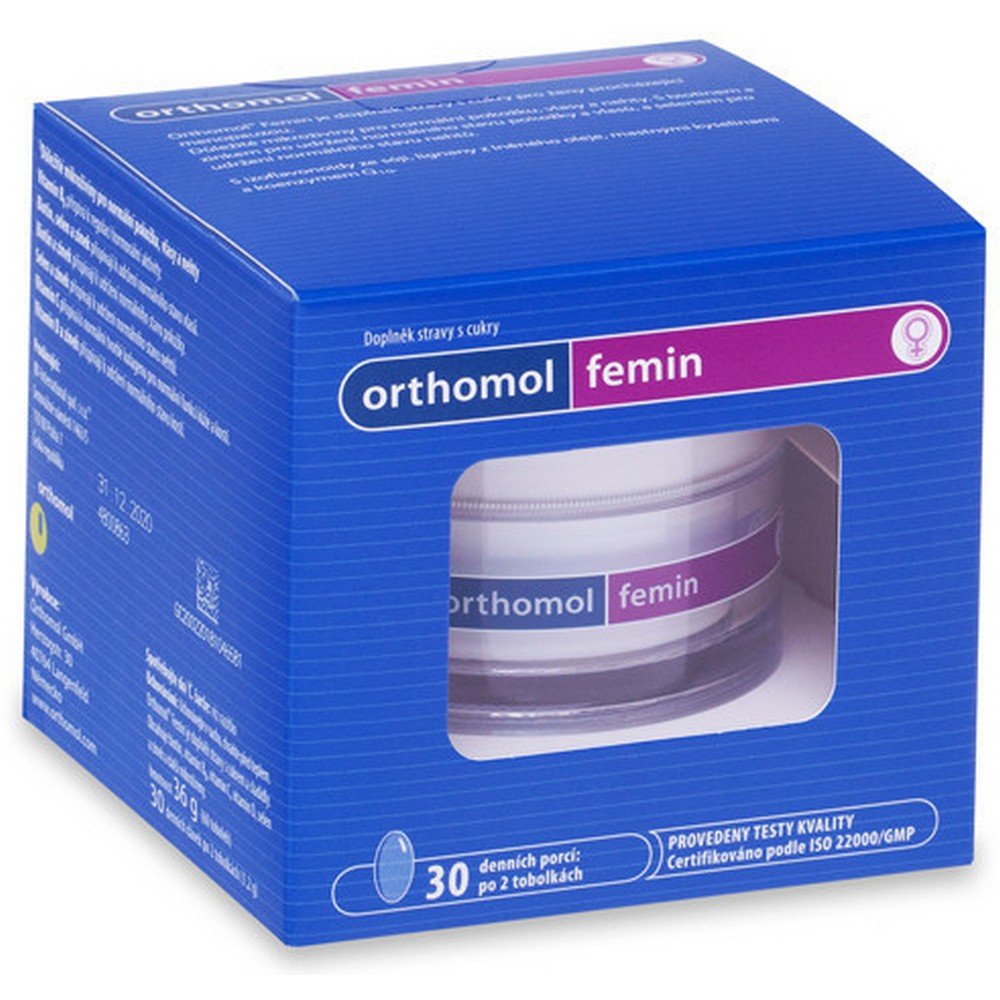 femin 30 Orthomol Femin - это пищевая добавка с сахаром для женщин в период менопаузы. Содержит важные для нормальной кожи, волос и ногтей микроэлементы. С биотином, цинком и селеном; с изофлавонами сои, лигнанами, жирными кислотами и коферментами Q10.