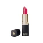 Raspberry pink lipstick with mother-of-pearl blends well with black or blonde hair and