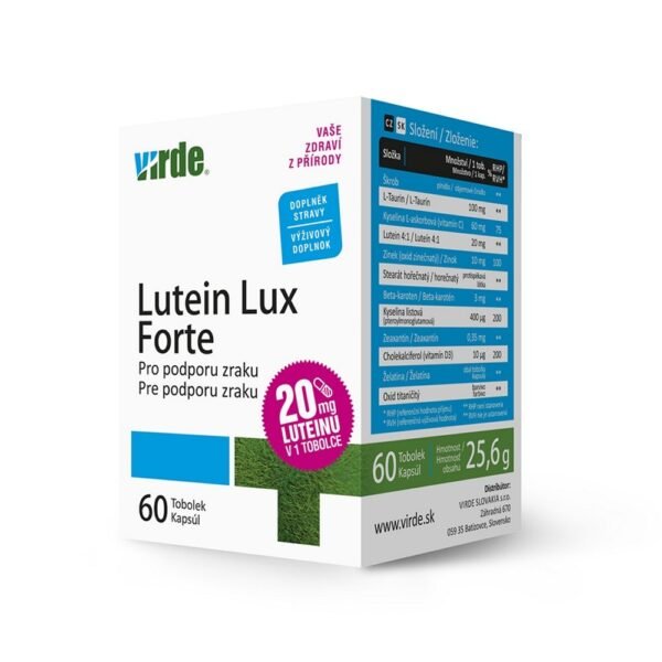 The dietary supplement is intended to support eyesight. It contains 20 mg of lutein in 1 capsule.