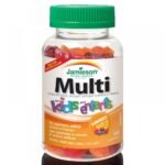Multivitamin gelatin chewable lozenges for children with three flavors. The lozenges contain vitamin D