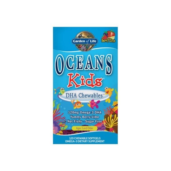GARDEN OF LIFE OCEAN KIDS DHA CHEWABLE OMEGA-3 is a dietary supplement containing omega-3 fatty acids produced with the use of UltraPure molecularly distilled cod oil.
