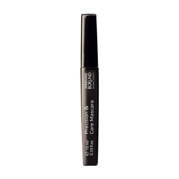 Black mascara with straight rubber brush perfectly separates the lashes