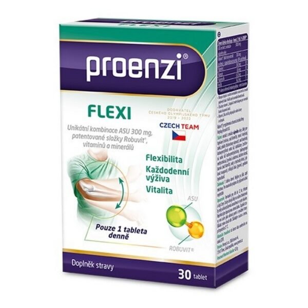 Walmark Proenzi Flexi is a dietary supplement that contains a unique combination of ASU extract (avocado-soybean oil), Robuvit (patented French oak wood extract), vitamins and minerals.