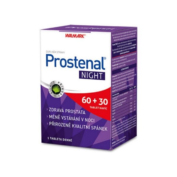 Walmark Prostenal Night is a dietary supplement that contains a standardized extract of Saw palmetto, large-fruited cranberry, Ashwagandha extract, vitamin B1, B2, zinc and vitamin D3.