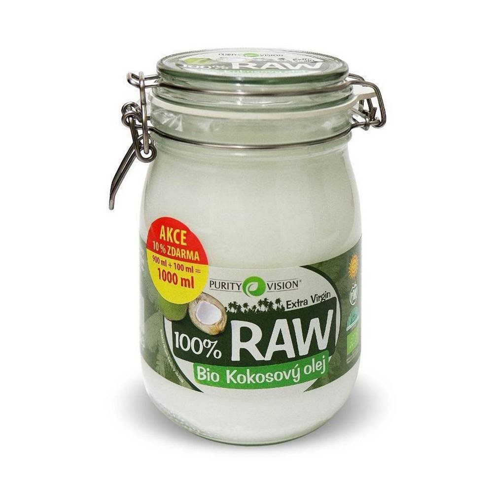 raw coconut oil in glass bio 900 ml 100ml Сырое кокосовое масло получается путем бережного отжима без нагрева