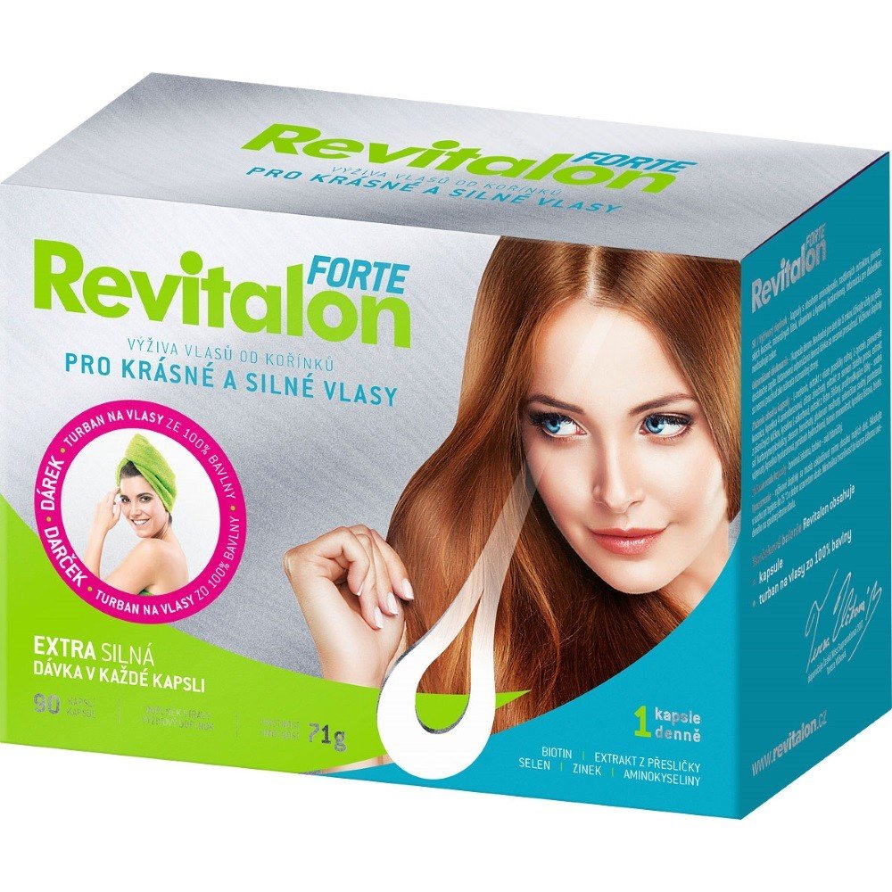 revitalon forte 90 For healthy and strong hair. Give them nutrition from the roots of 18 effective substances for proper nutrition and beautiful appearance. Gift box with turban .