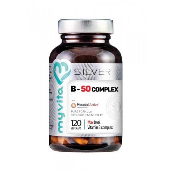 MyVita SILVER Vitamin B-50 Complex MAX Максимальный уровень витаминов группы B 120 капсул Пищевая добавка БЕЗ ИСКУССТВЕННЫХ ДОБАВОК И НАПОЛНИТЕЛЕЙ