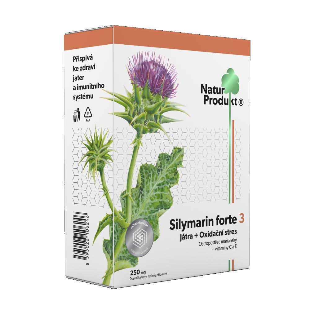 silymarin forte 3 oxidative stress 40 An herbal preparation with vitamins that contributes to the health of the liver and immune system.