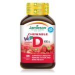 Vitamin D3 for sucking with strawberry flavor in tablets in the shape of a panda bear.