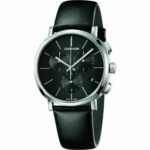THE CALVIN KLEIN K8-371 MEN'S WATCH C1. Date, stopwatch, black dial with sun rays, polished arrows and indexes, glowing arrows, small seconds hand