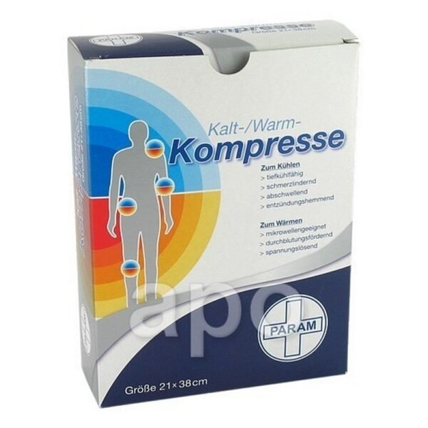 Cold-warm compress with a fixing tape (package size: 1 PC.) is Used for bruising, swelling, insect bites, muscle pain, headache and toothache. Cold-warm compress with fixing tape (package size: 1 PC.) Can be used both cold and warm, reusable and easy to use.