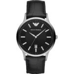 Emporio Armani AR2411. The stainless steel case and the black dial with silver marks.