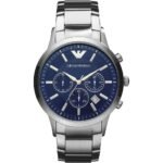 EMPORIO ARMANI AR2448 MEN'S WATCH. Fashion meets functionality with this watch with a chronograph from Emporio Armani. A stainless steel case with a dark blue dial and a date window for extra z compatility.